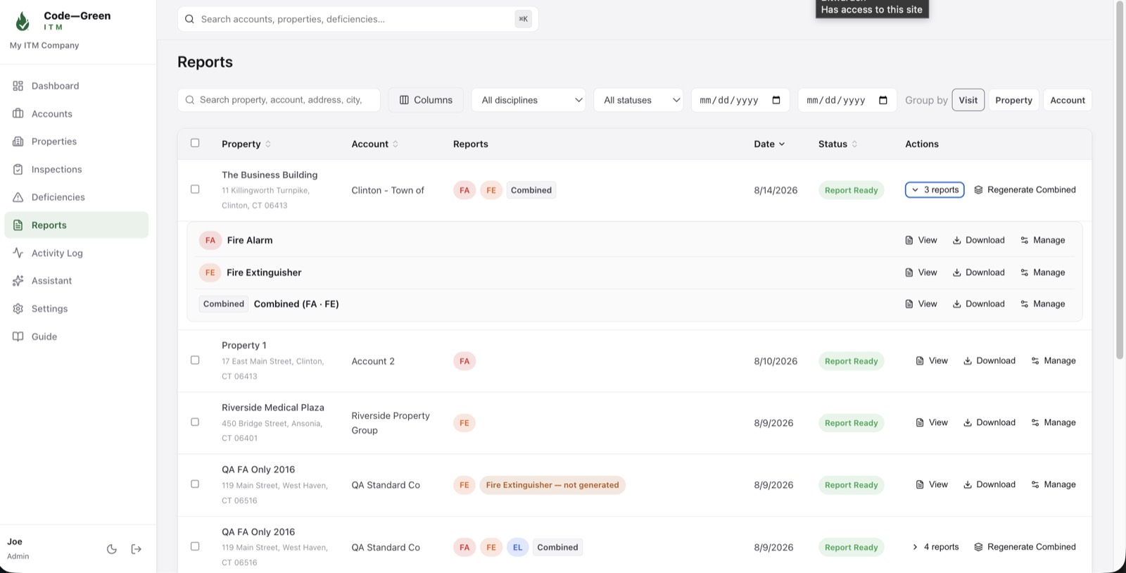 The reports hub
